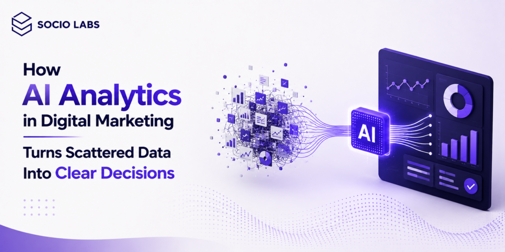 AI Analytics in Digital Marketing dashboard showing predictive campaign performance data