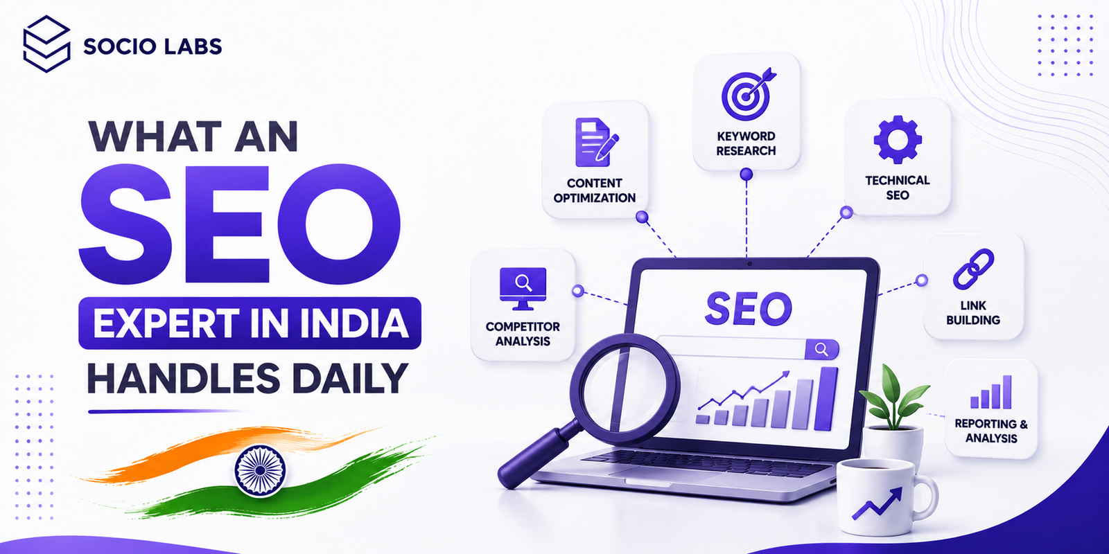 seo expert in India working on technical audit and keyword research dashboard