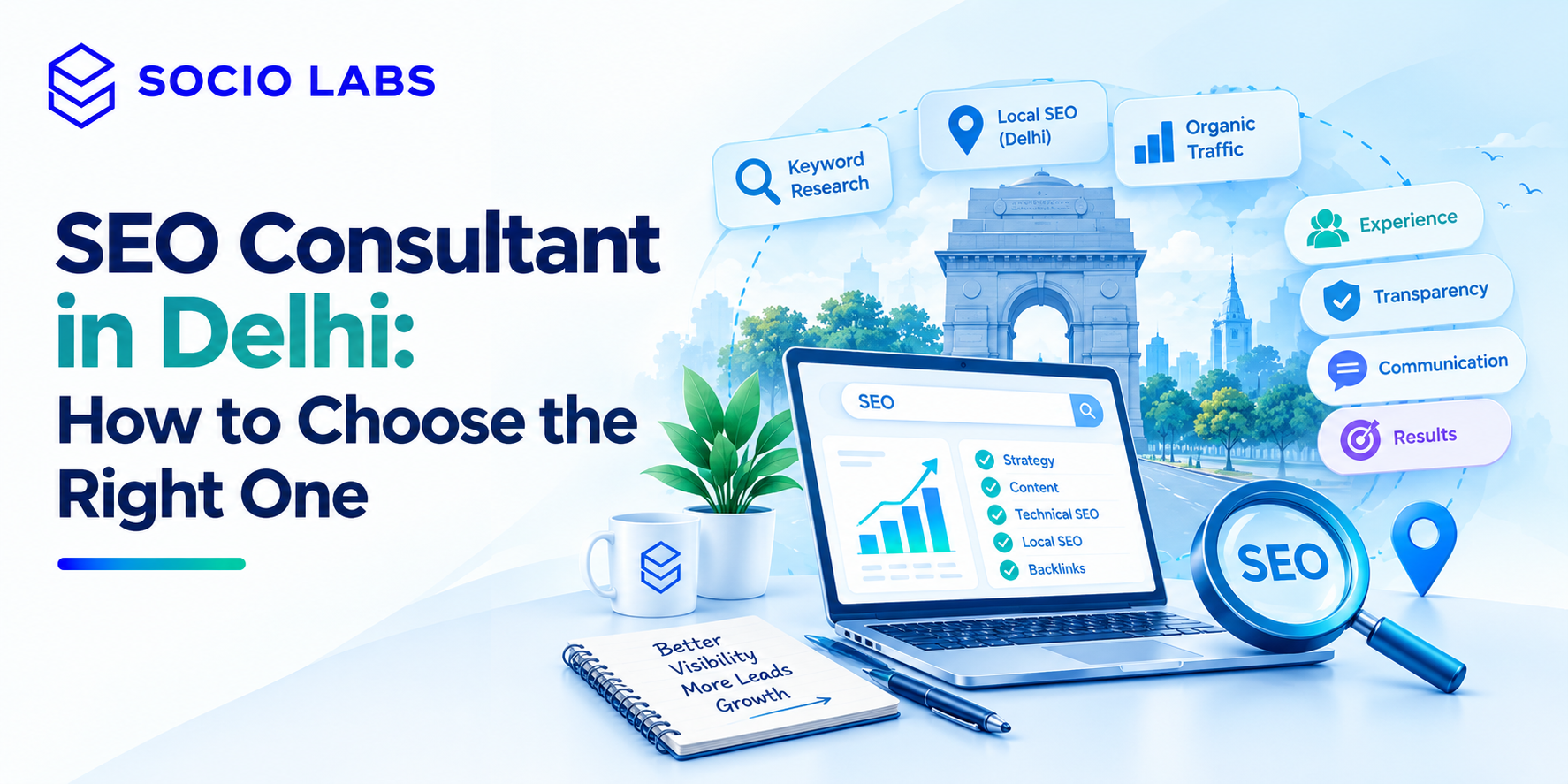 SEO consultant in Delhi reviewing website analytics and search performance dashboard