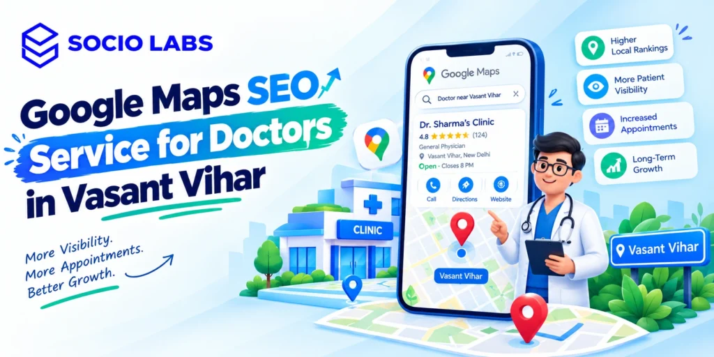 Google Maps search results showing a clinic location in Vasant Vihar